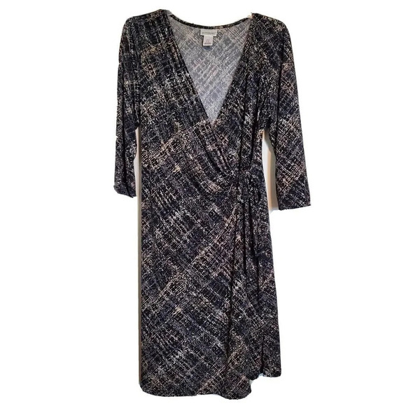 Motherhood Maternity Wrap Dress Medium Gray Black Half Sleeve V-Neck Womens - Picture 1 of 4